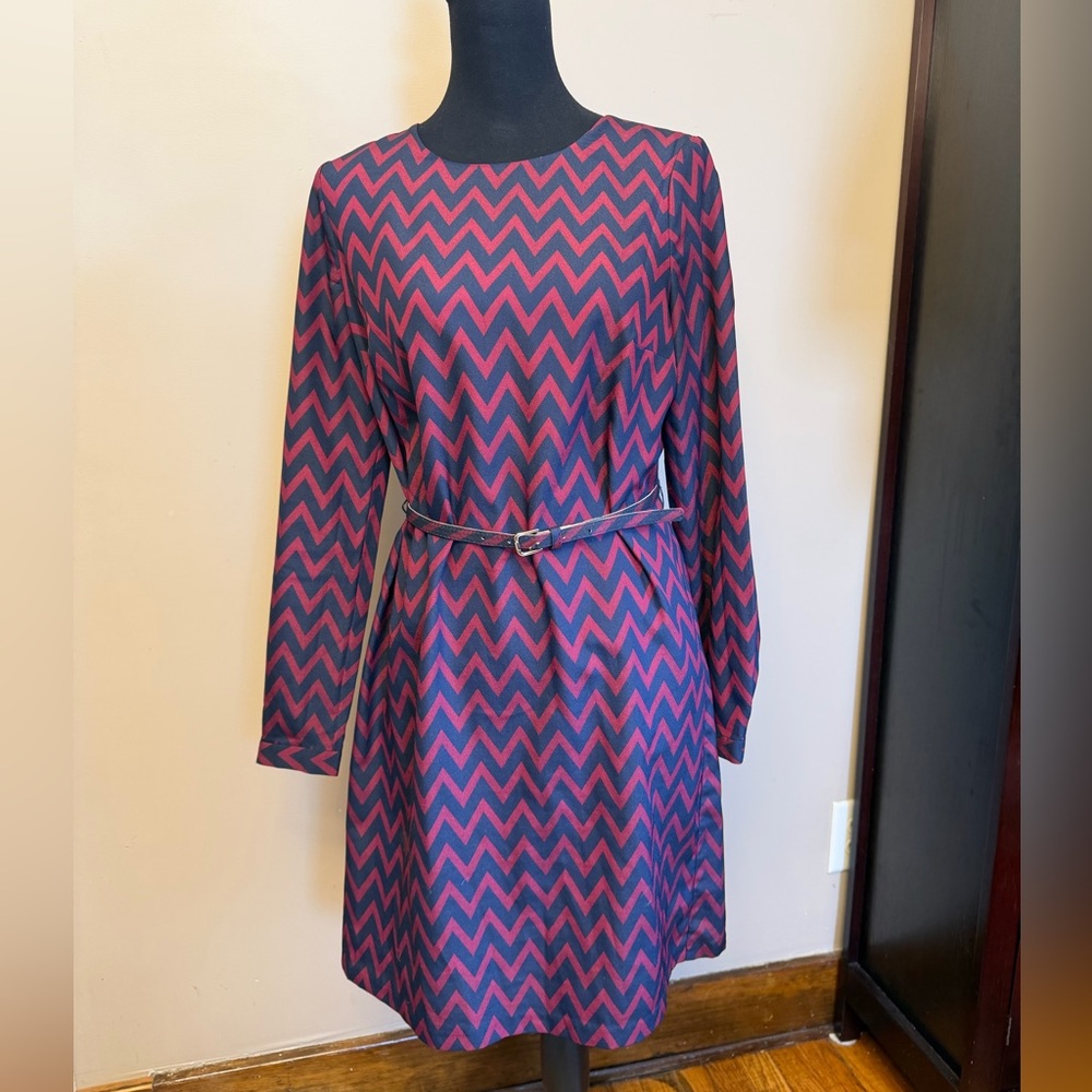 The Limited Chevron Pattern Long Sleeve Dress With Belt